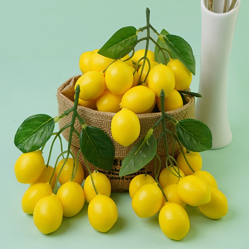 Yellow Desk Setup - Ramos de limão artificial simulação fruto