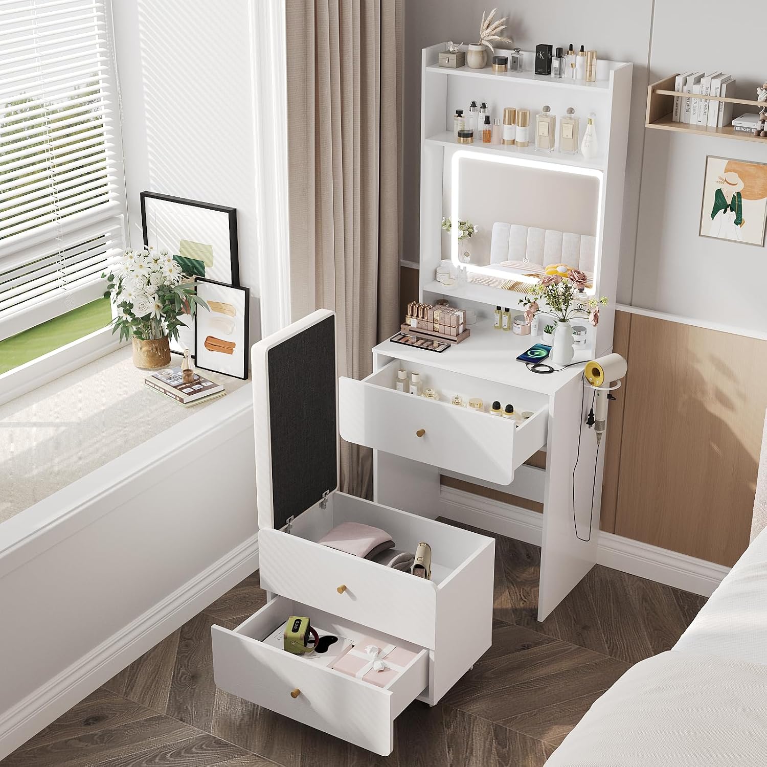 Desk Setup Bedroom - Penteadeira de Maquiagem com Espelho e