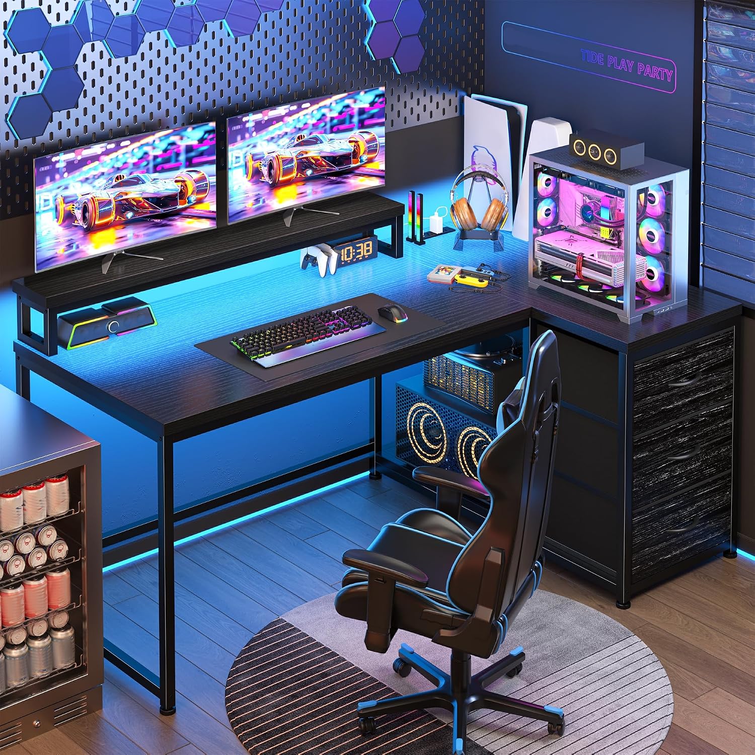 Desk Setup Rgb - Mesa de Jogos com 3 Gavetas