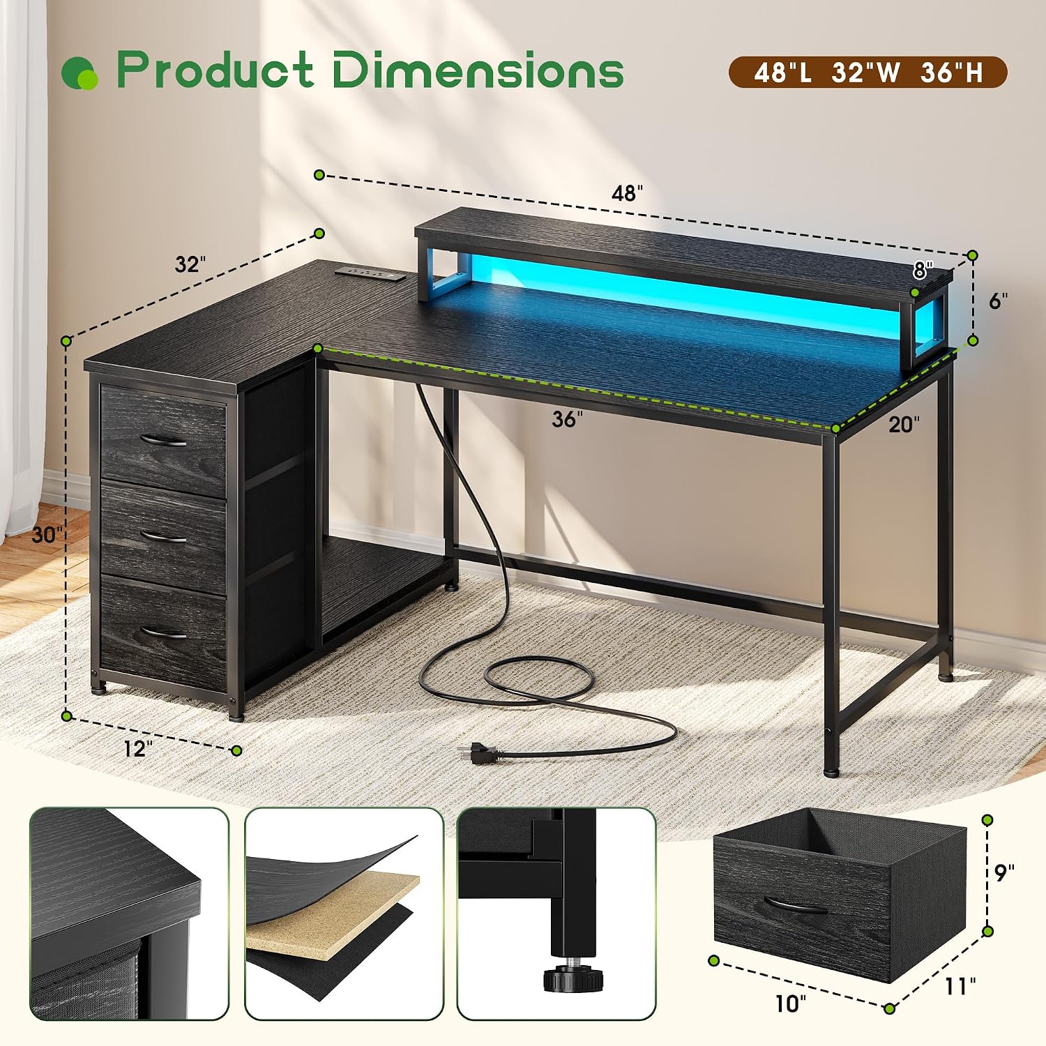 Mesa de Jogos com 3 Gavetas e  - Desk Setup Rgb avaliação e preço